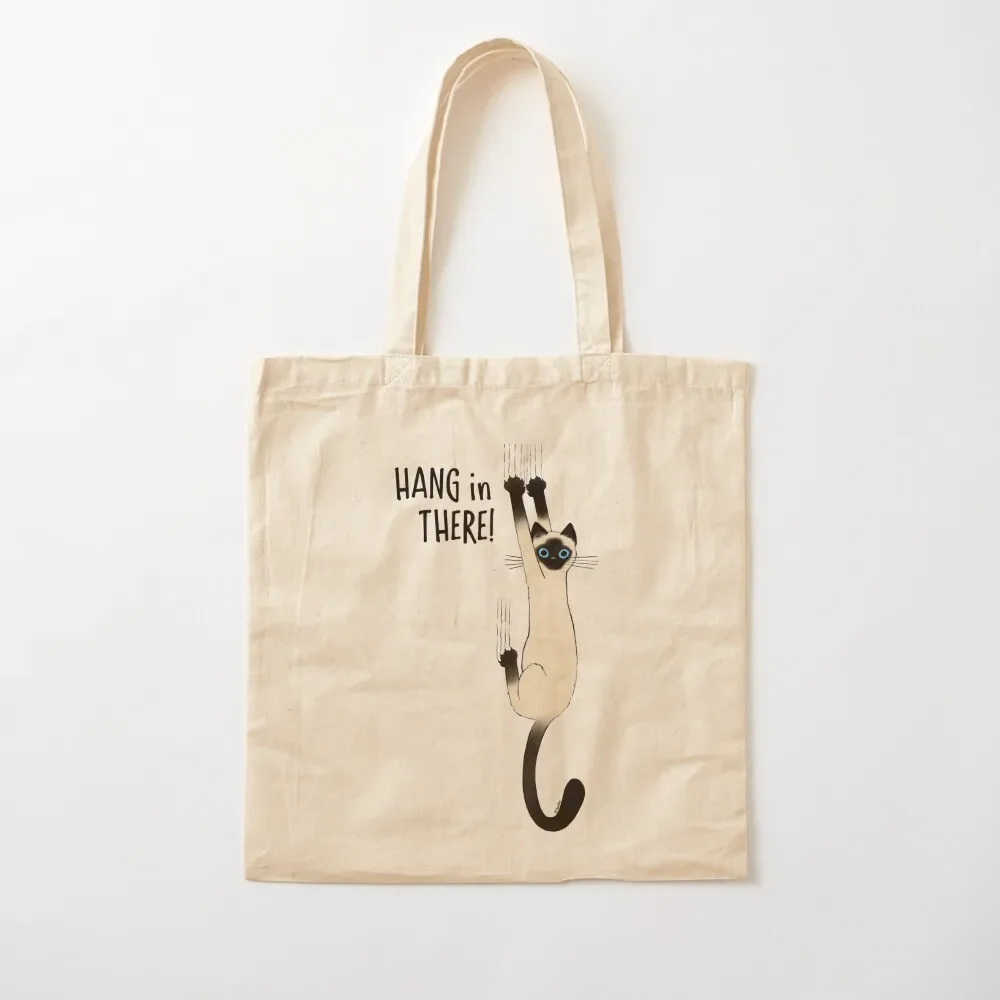 

Siamese Cat Hang in There! Funny Cat Hanging On With Claws Tote Bag tote bag Canvas bag