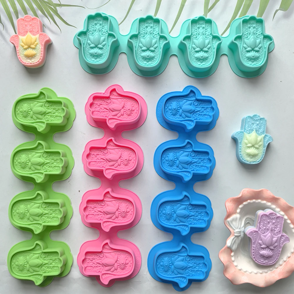 1pc 4-chamber palm soap mold silicone DIY handmade soap mold aromatherapy handicraft production