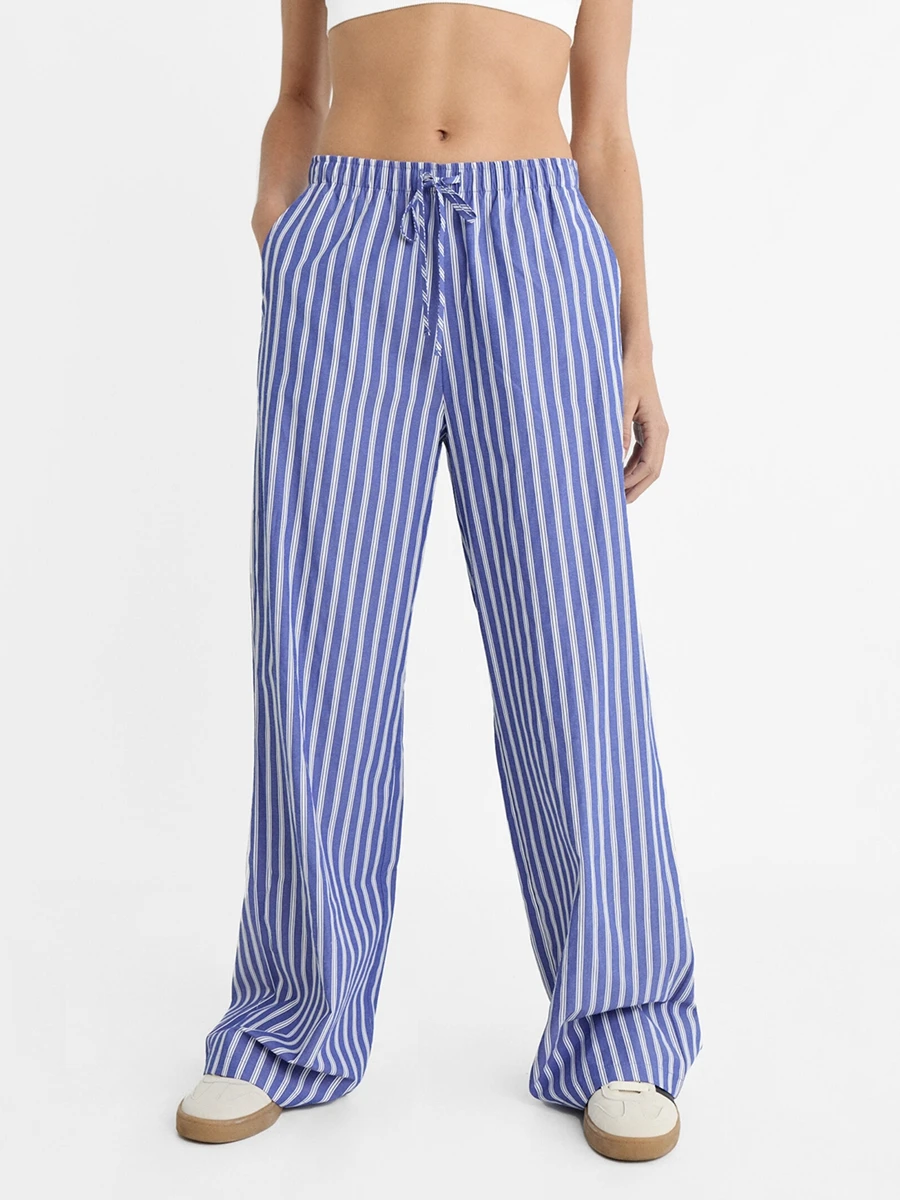 

Women Wide-Leg Pants Plaid Side Tie-Up Hollow-Out Loose Trousers Spring Summer Casual Sweatpants Bottoms