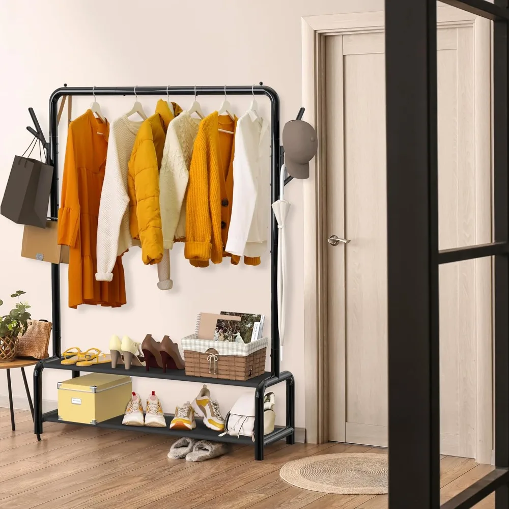 52-Inch Freestanding Closet Garment Rack with Storage Shelves & Hooks - Space-Saving Organizer for Home & Office
