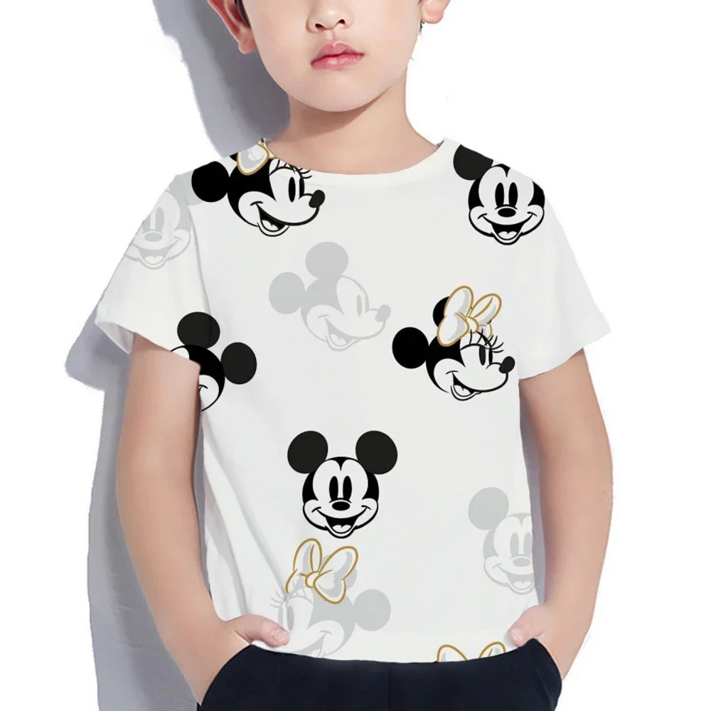 2024 Summer Disney Mickey Mouse Children Short Sleeve Streetwear Boy Girl T Shirts Disney Kids Boys T-shirts Cute Tops