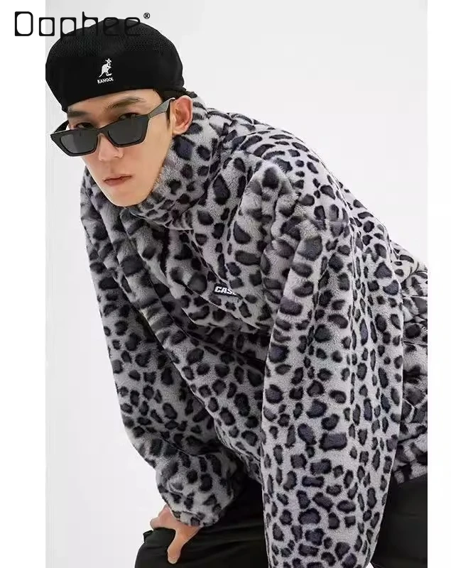 Winter Korean Version Men's Warm Loose Casual Gray Blue Cotton Coat Thickened Coffee Color Stand Collar Lamb Wool Jacket
