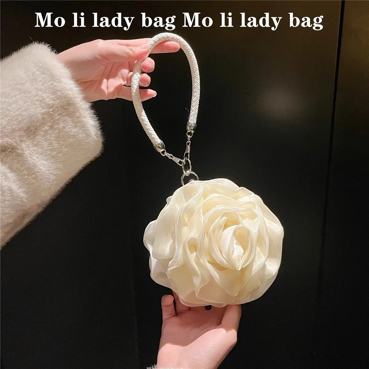 Luxury Satin Rose Flower Clutch Purse For Wedding Party Fashion Solid Color Women's Handbag Luxury Evening Bag Shoulder Bag