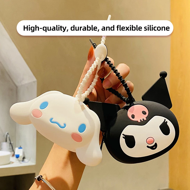 Image 3: Mini porte-monnaie en silicone Sanrio, mignon et kawaii, sac de rangement pour rouge à lèvres, pochette portable pour écouteurs, organisateur de cosmétiques avec sangle