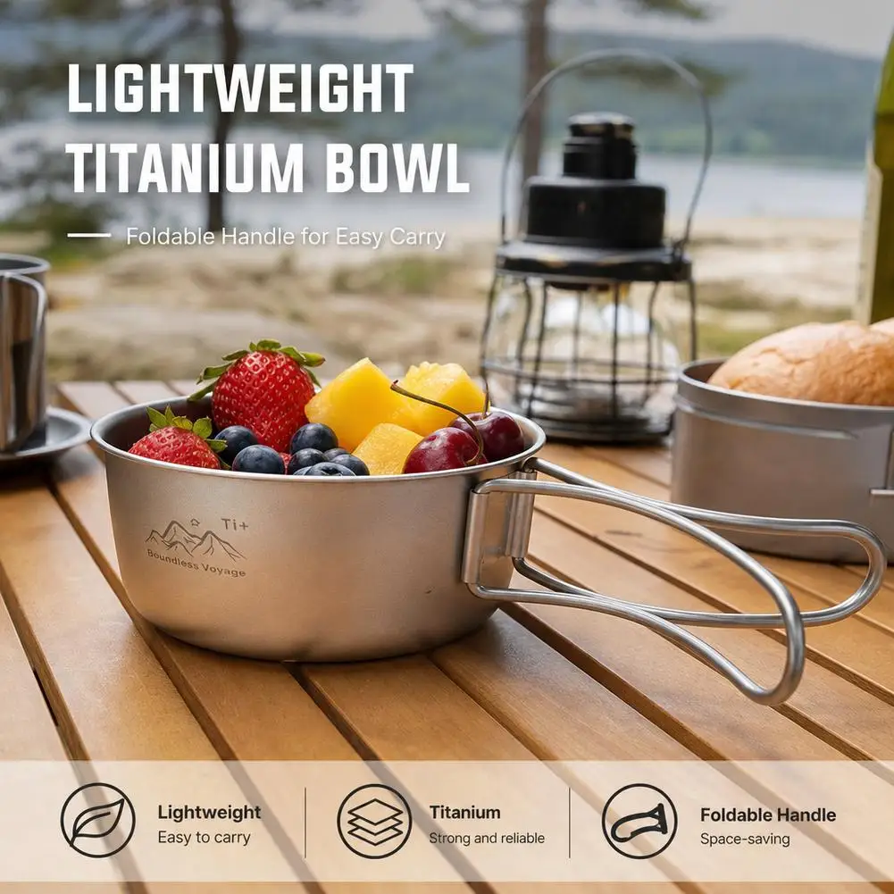 Ultralight Titanium Camping Pot Portable Picnic Camping Instant Noodle Bowl Outdoor Camping Cooking Supplies - view 4