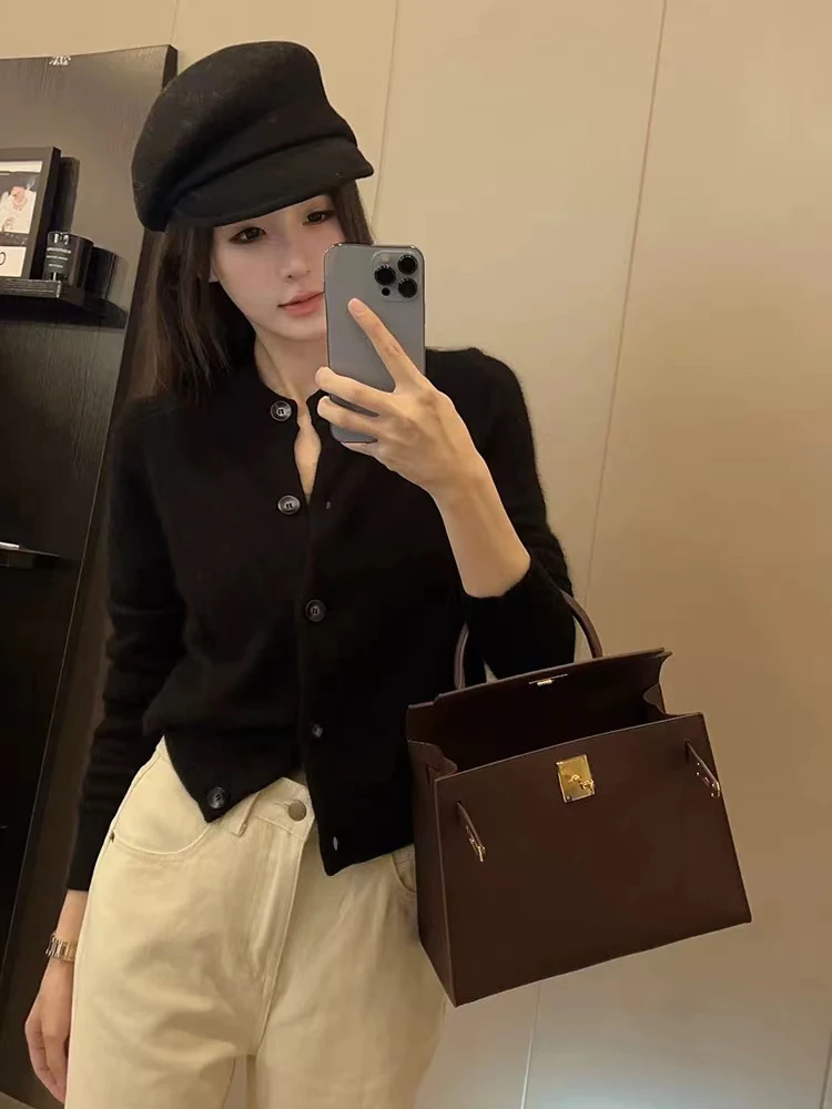 

100% кашемировый кардиган, женский осенне-зимний свободный короткий свитер, пальто, кашемировый свитер.