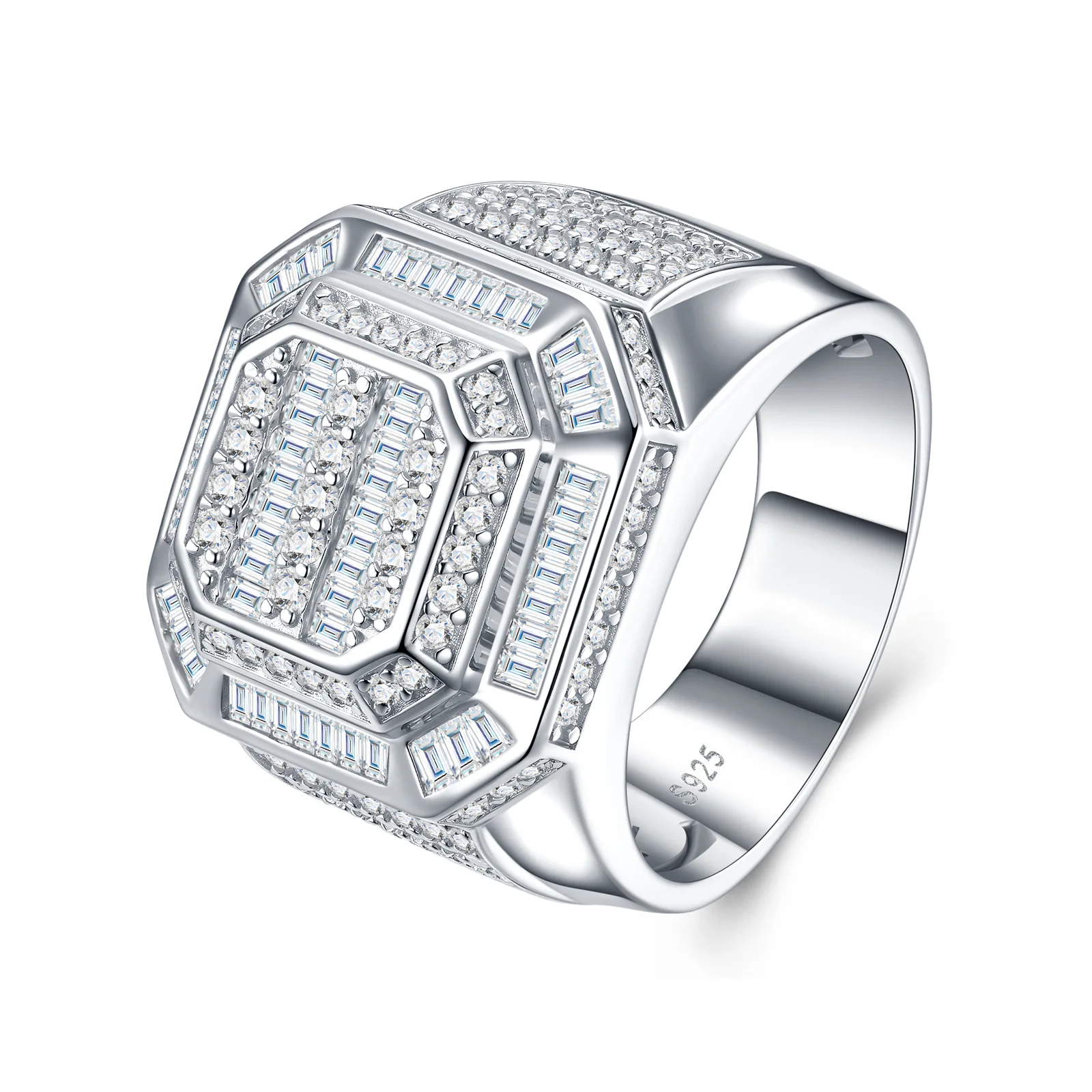 D Color VVS Moissanite Diamond Men Rings Top Quality s925 Sterling Silver Moissanite Business Ring Hip Hop Fine Jewelry