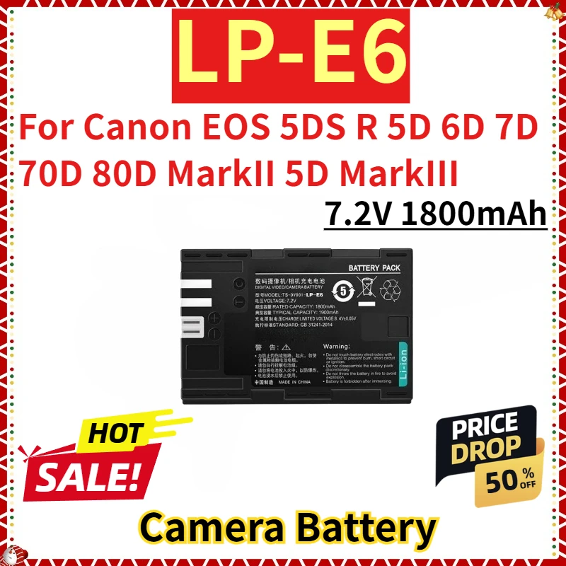

For Canon EOS 5DS R 5D 6D 7D 70D 80D MarkII 5D MarkIII New Replacement Camera Battery 7.2V 1800mAh LP-E6 + LED Dual Charger