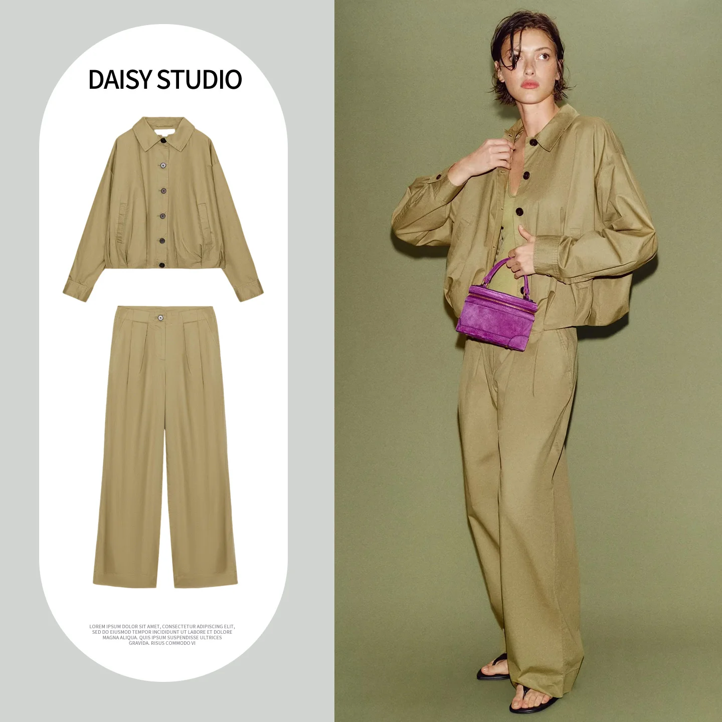 Long Sleeve Bubble Sleeve Coat Casual Commute Style Pleated Long Dress Pant mid Waist Spring Fashion Set Women's Outfit
