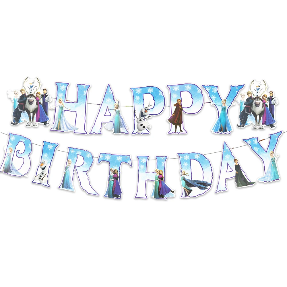 1 set/lotto Frozen Princess Theme Happy Birthday Bunting Girls Favors Flags Decora Hanging Banner Baby Shower Event Party Supplies