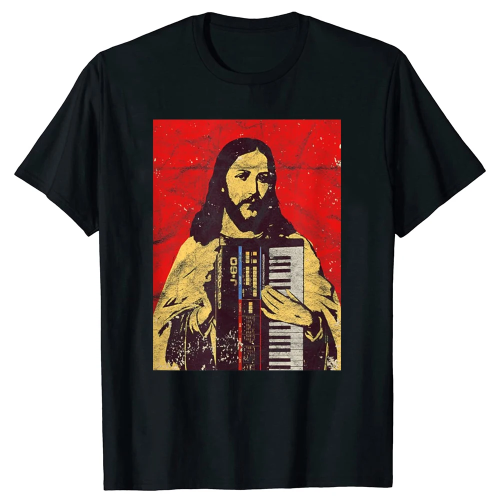 Funny Vintage Holy Synthesizer Analog Jesus Synth Nerd T Shirts Summer Graphic Cotton Streetwear Birthday Gifts T-shirt Men