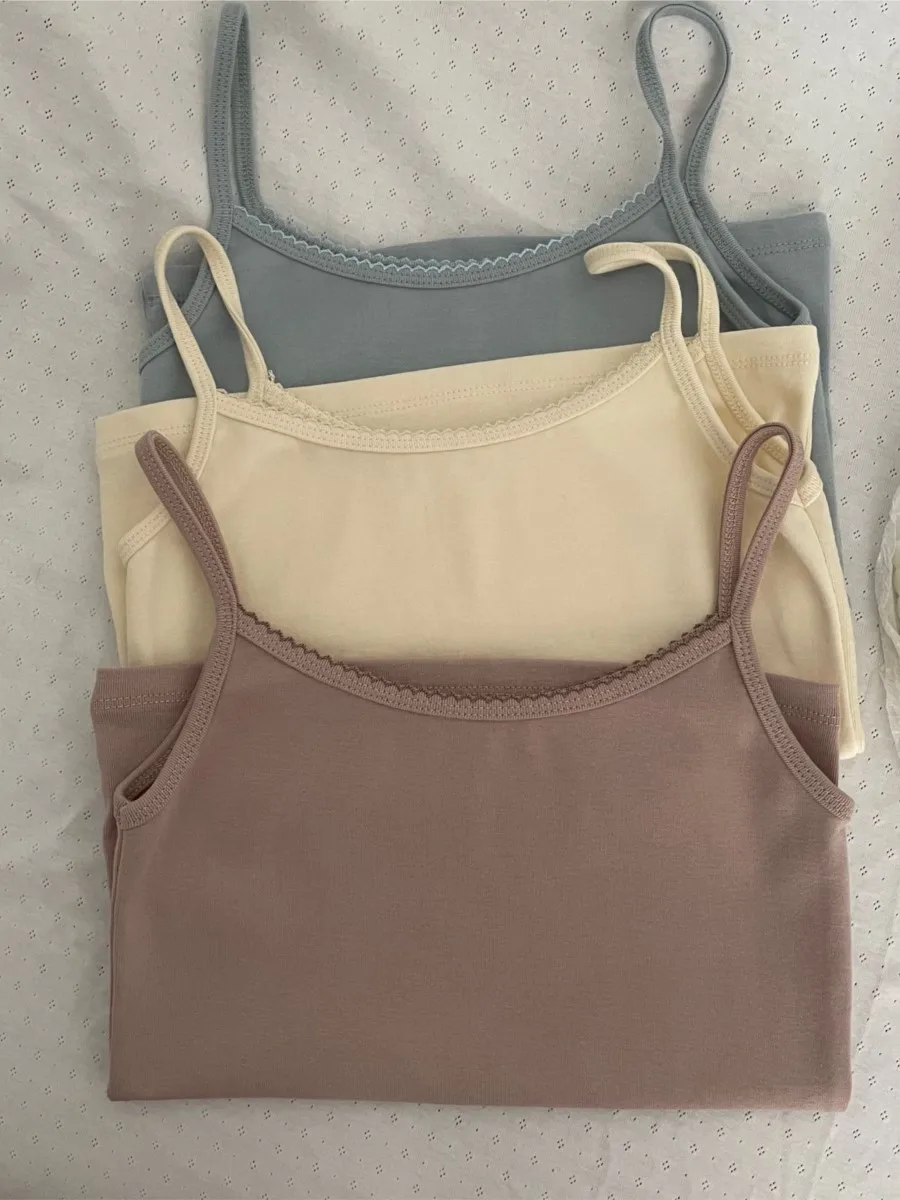 Basic Lace Trim Slim Tank Top Women Summer Casual Sleeveless Cotton Slim U collar Camisole Sweet Cute All-match Vest Tops Y2K
