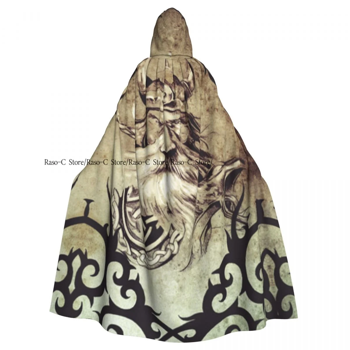 Hooded Cloak Unisex Cloak with Hood Warrior Silhouette Bearded Vintage Effect Cloak Vampire Witch Cape Cosplay Costume