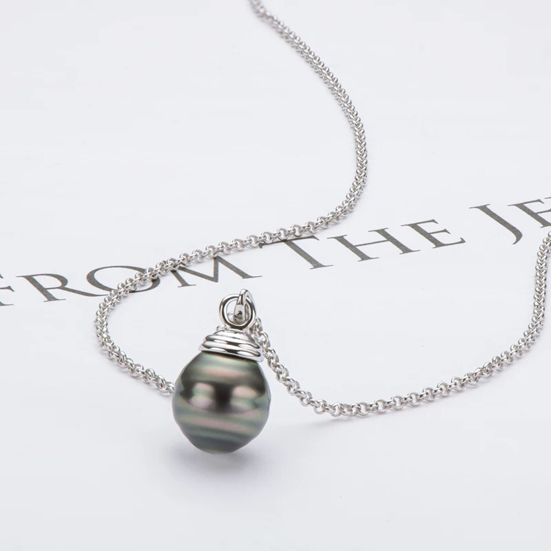 IOGOU Tahitian Black Pearl Adjustable Simple Chain Necklace for Women Sexy Baroque Pearl Pendant Necklace Banquet Jewelry Gift