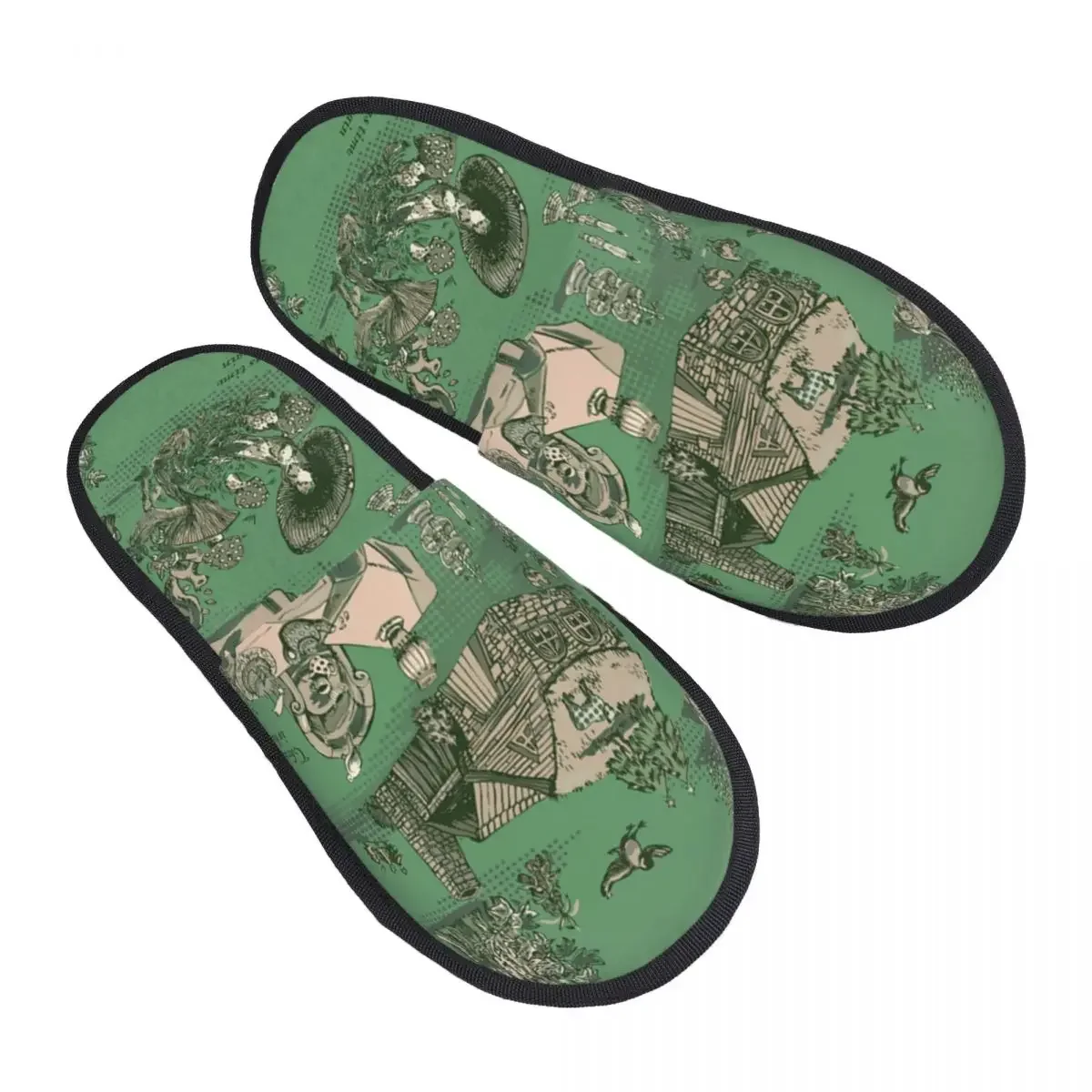 Custom Christmas Cottage In Toile De Jouy Style Soft Memory Foam House Slippers Women Cozy Warm Anti-Skid Slipper