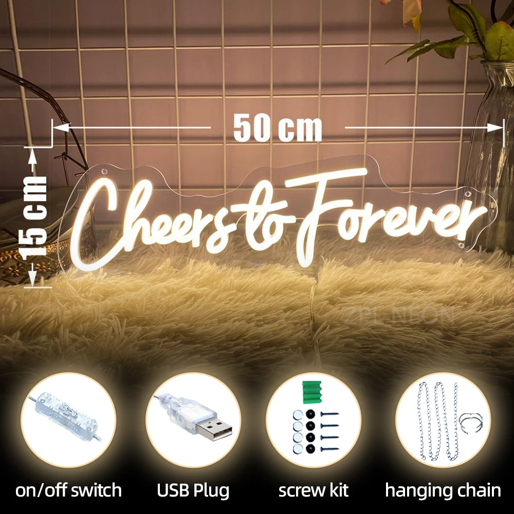 Cheers To Forever LED Neon Sign Wedding Decor Party Birthday Baby Shower Neon Lights Room Decor Wall Hanging Neon Led Signs USB