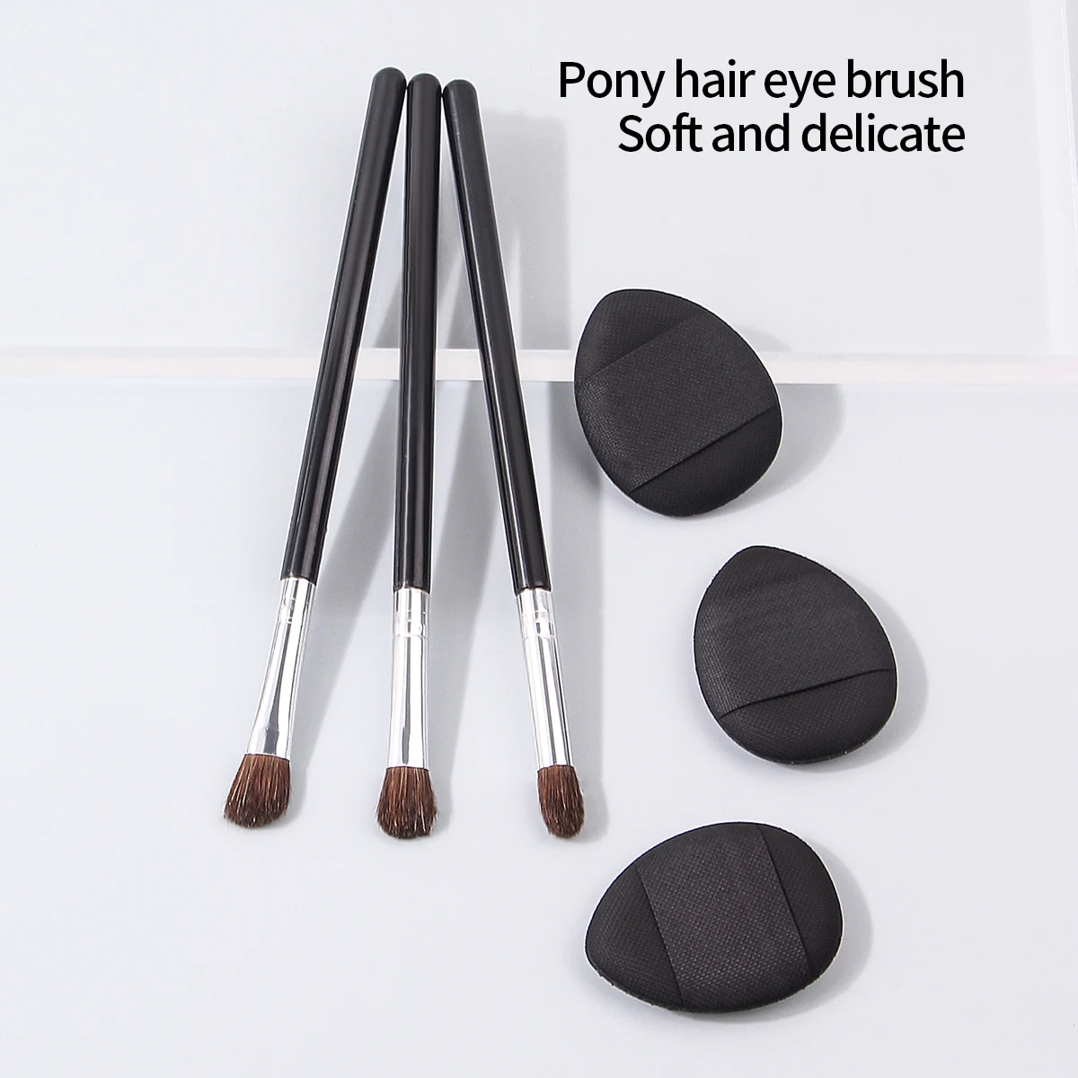 3 Stück kleiner Rosshaar-Lidschattenpinsel, Smuder-Pinsel, Detailpinsel, Augen-Make-up-Pinsel + 3 Stück weiche Mini-Daumen-Puderquaste