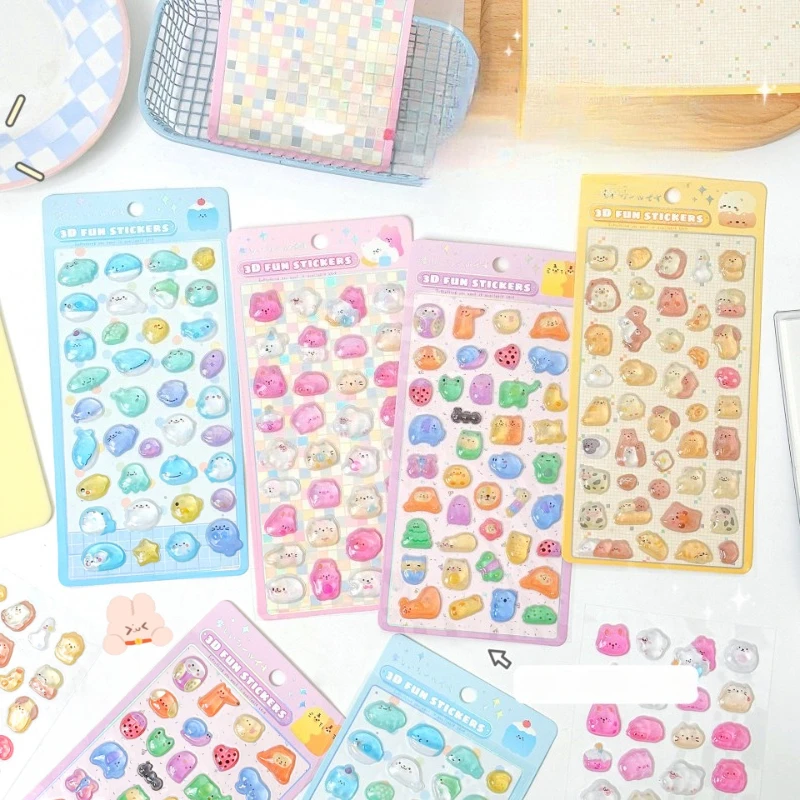 

Cartoon Jelly Stickers Cute Solid Embossed Decals DIY Sticker for Journal Scrapbook Kawaii Sticker for Water Bottle Phone Laptop