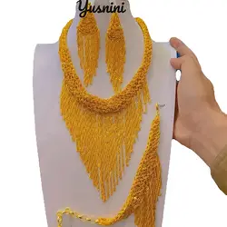 New Dubai 24K Gold Plated Bridal Wedding Jewelry Necklace Earrings Bracelet Women's Dress Accessories Popodion Jewelry YY1043