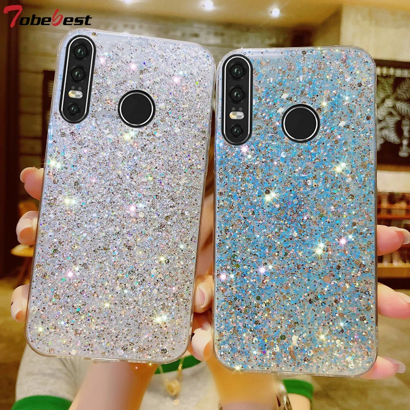 Coque scintillante en Silicone pour Huawei, compatible modèles P40, P30, P20 Lite Pro, Y9 Prime, Y7, Y6 2019, Y7P, Y6P, or et argent