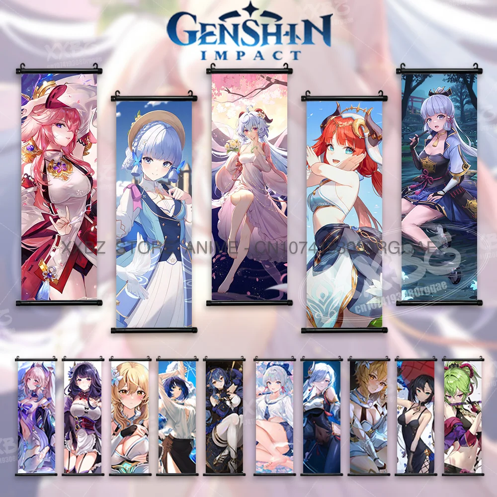 Genshin Impact Scrolls Picture Yae Miko Home Decoration Hanging Paintings Sexy Games Figures Kamizato Ayaka Wall Art Posters