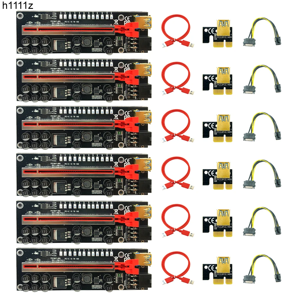 

6PCS Riser V011 Pro Plus PCIE Riser for Video Card Riser PCI Express x16 SATA to 6P Power USB 3.0 Cable for Bitcoin Miner Mining