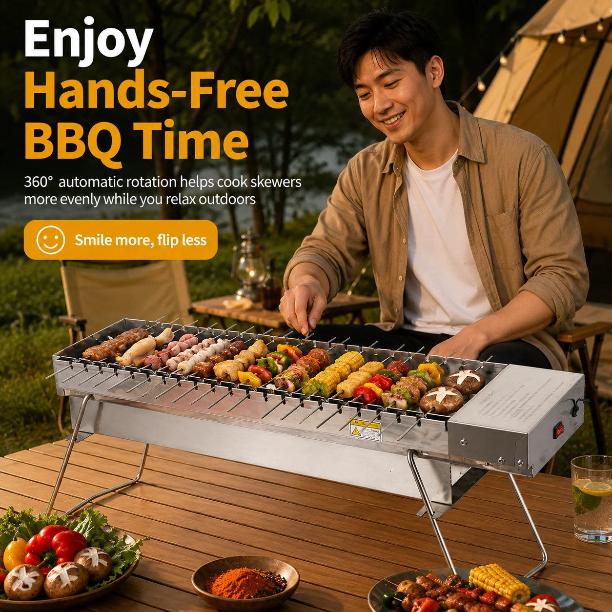 AOLIVIYA ステンレス製自動反転BBQグリル ポータブ - Outdoor Power Grill のレビューと価格