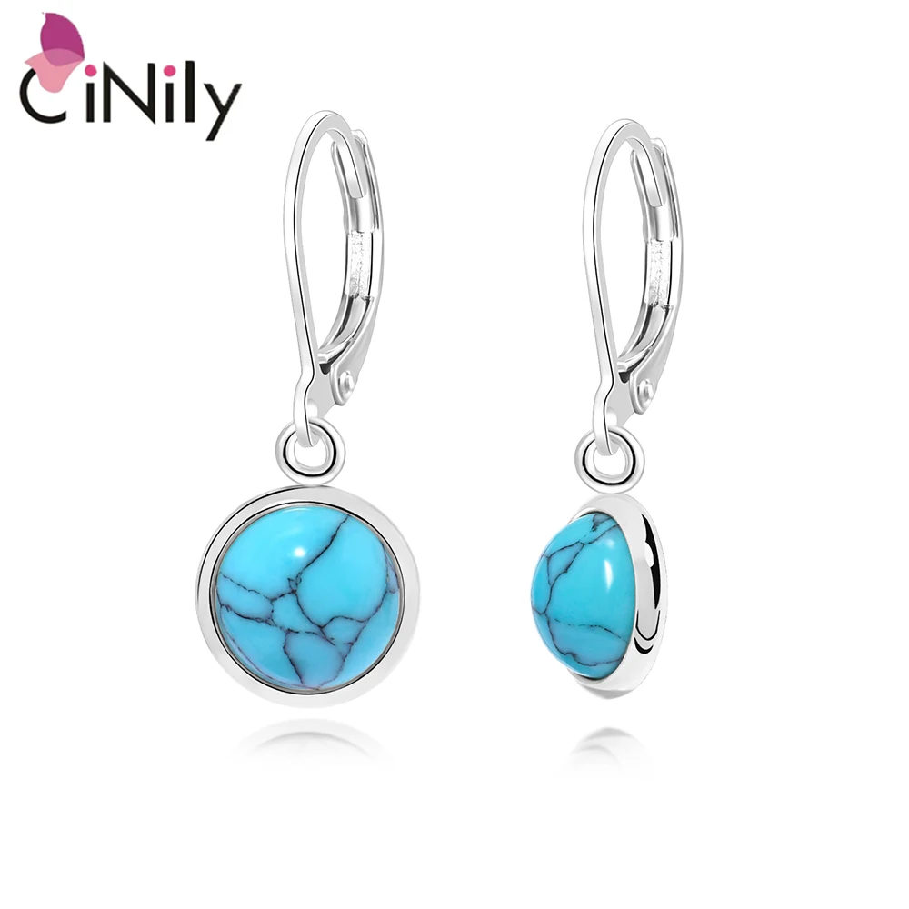 CiNily Vintage Drop Earrings Turquoise Stone Silver Plated Yellow Gold Color Earring For Women Luxury Jewelrys Wholesale