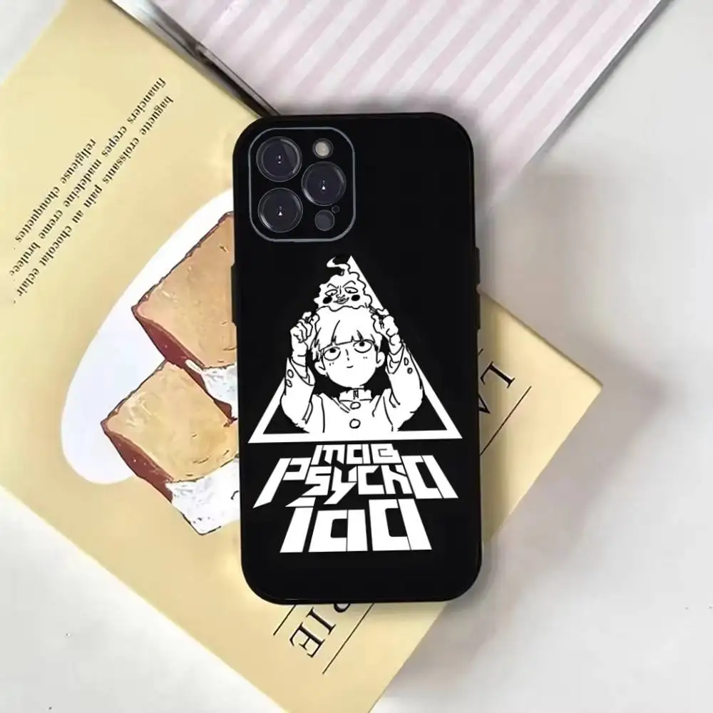 حافظة هاتف Anime M-Mob P-Psycho 100 لهاتف iPhone17,16,15,14,13,12,11 Plus, Pro Max, غطاء أسود ناعم