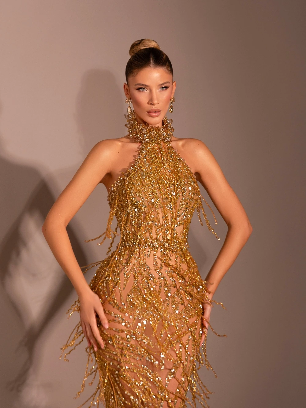 الذهبي شرابة Bodycon مساء اللباس الوهم متلألئ مخصص فستان حفلات مثير الرسن المألوف مأدبة ملابس نسائية