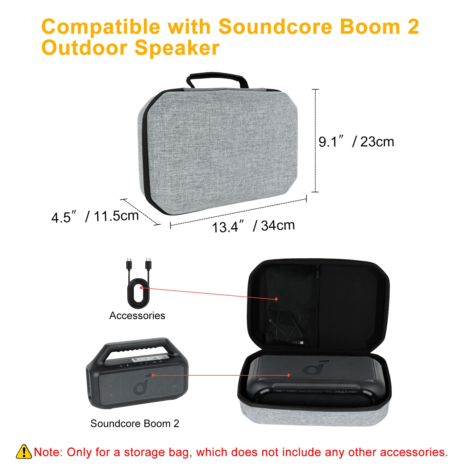 Estuche rígido de EVA para altavoces Anker Soundcore Moom2, bolsas de almacenamiento, caja de transporte de viaje portátil para accesorios Anker Boom2
