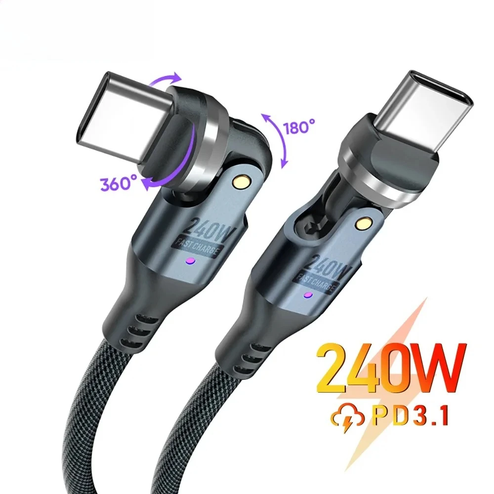 Cabo USB C para Tipo C de 240W para iPhone 16 15 Promax PD3.1 5A com carregamento super rápido e transferência de dados para Macbook, iPad, Laptop, cabo USBC.