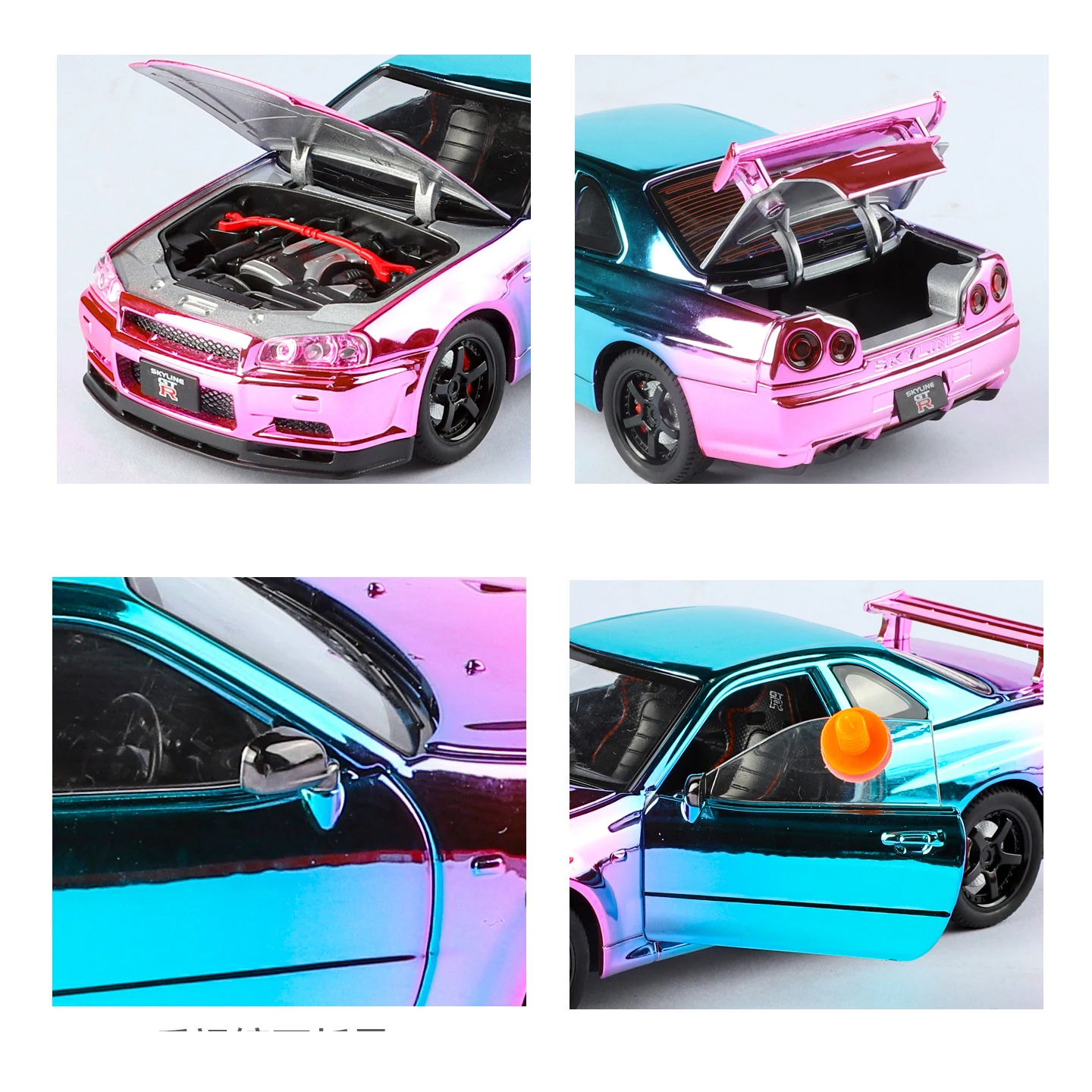 NEW 1:24 GTR R34 Skylin Alloy Car Model Sound and Light Pull Back Children's Toy Collectibles Birthday Gift