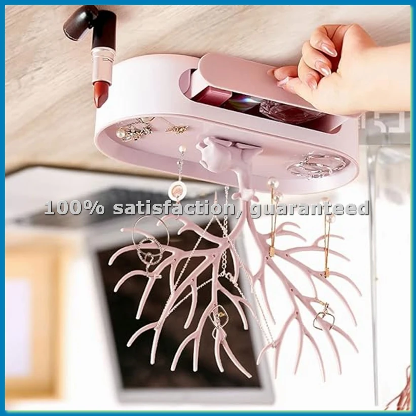 Antlers Jewelry Display Stand with Drawers,Necklace Earring Jewelry Organizer Display Stand,Deer Jewelry Rack,Pink