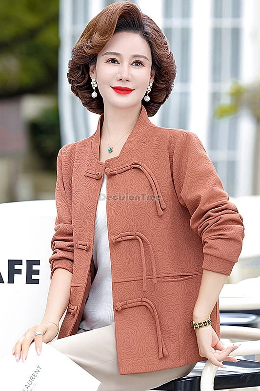 

Новинка 2025 года, осенний китайский национальный ретро-стиль, женский повседневный костюм Тан, топ с длинными рукавами, Cheongsam на пуговицах, повседневное свободное короткое пальто t001