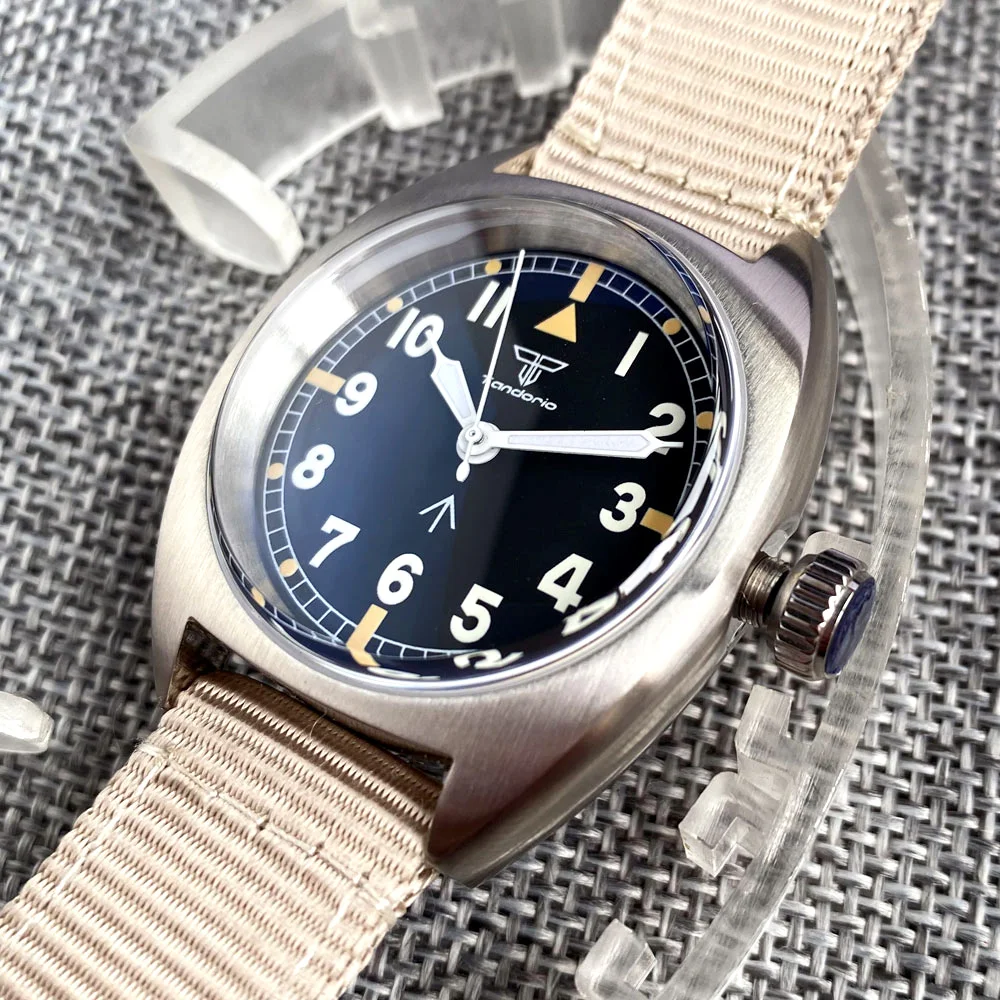 Tandorio 36mm Field Small Pilot Diver Men Lady Watch NH35A Movt Dome Sapphire 20Bar Waterproof Clock Luminous Marks