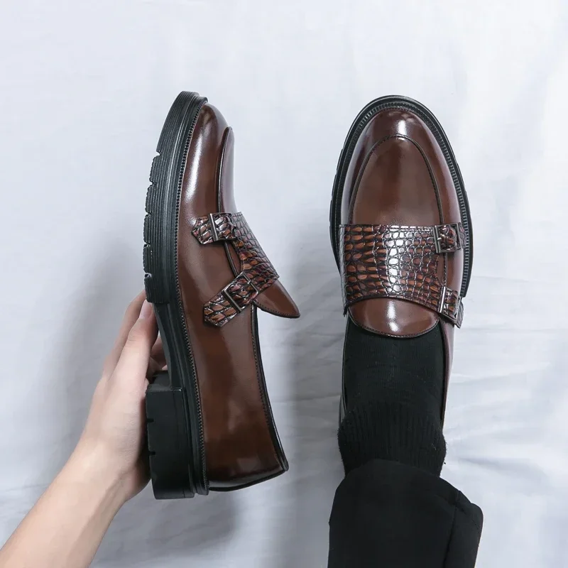 Luxury Brand Business Formal Double Button Loafers Mens Comfortable Classic Men Low-heel Wedding New Arrival Men Casual Shoes