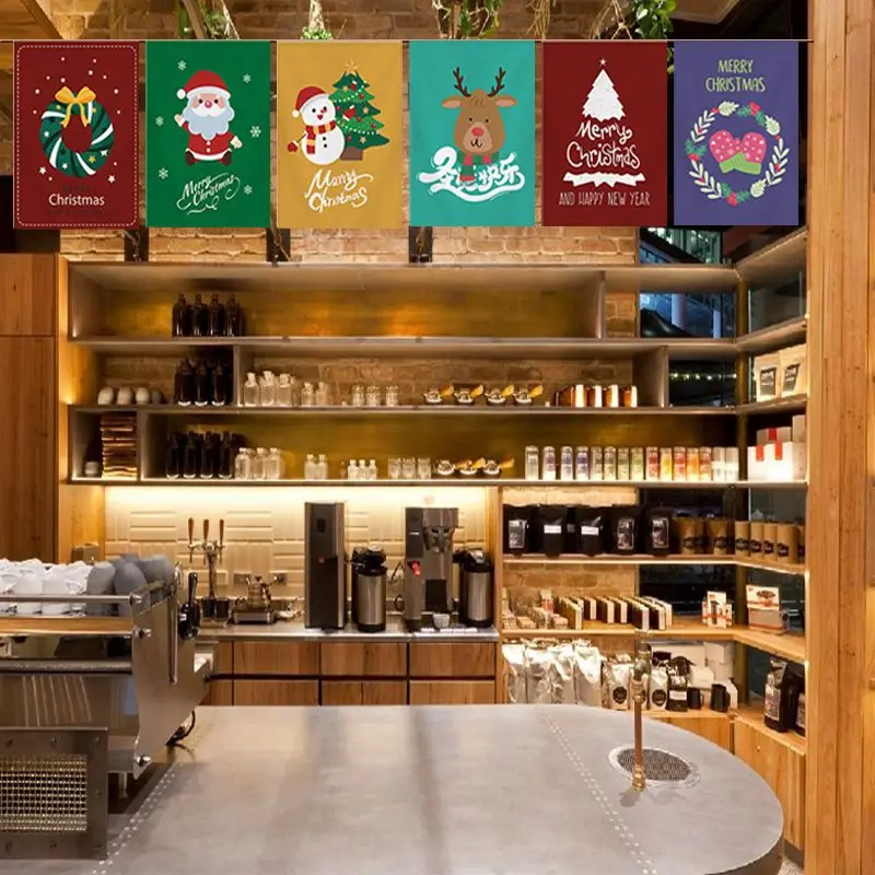 VIKAMA Xmas Holiday Wall Hanging Banner Festive Square Flag Decor for Cafe Store Front Window Home Christmas Party Ornament