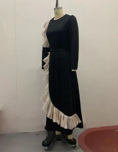 Vestidos para mujer 2025 primavera otoño nueva moda contraste Color encaje Patchwork manga larga Casual cuello redondo vestido largo