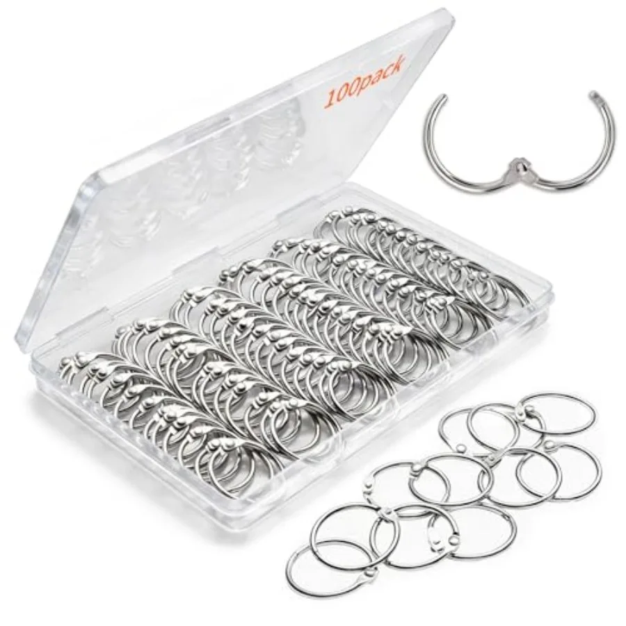 

100 Pack-1 inch Binder Rings, Loose Leaf Binder Book Rings, with Metal Nickel Plated for Key, and Index Cards, Premium Ring Cli
