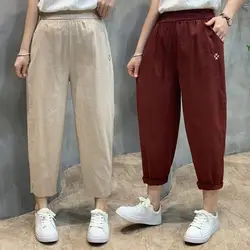 Cotton and Linen Harem Femme Summer Thin Loose Oversized Embroidered Casual Straight Women Clothes Simplicity Pocket Trousers