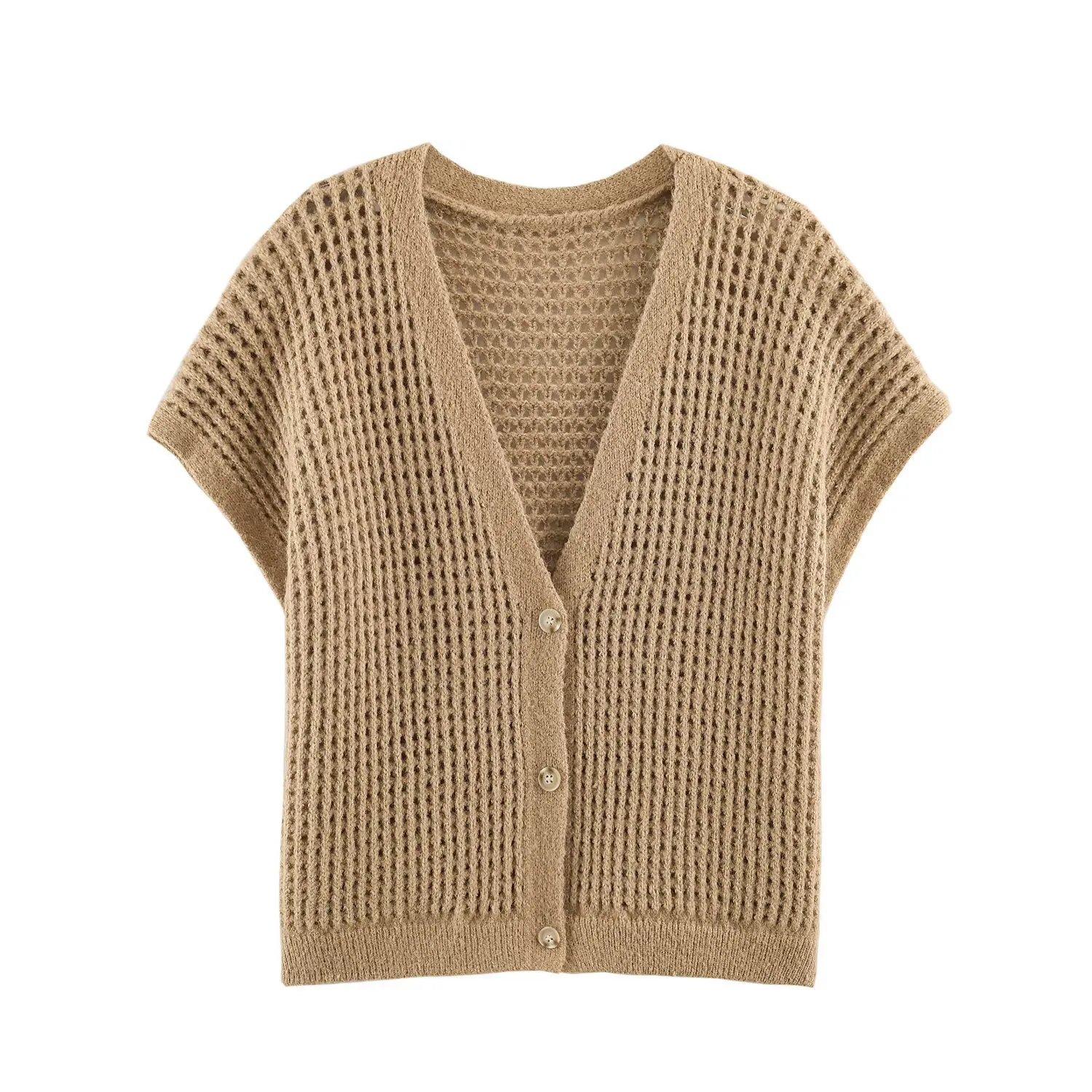 Maxdutti Women's Clothing 2026 Autumn New Style Old Money Style Fashionable Hollow Knitting Yarn Cardigan Vest