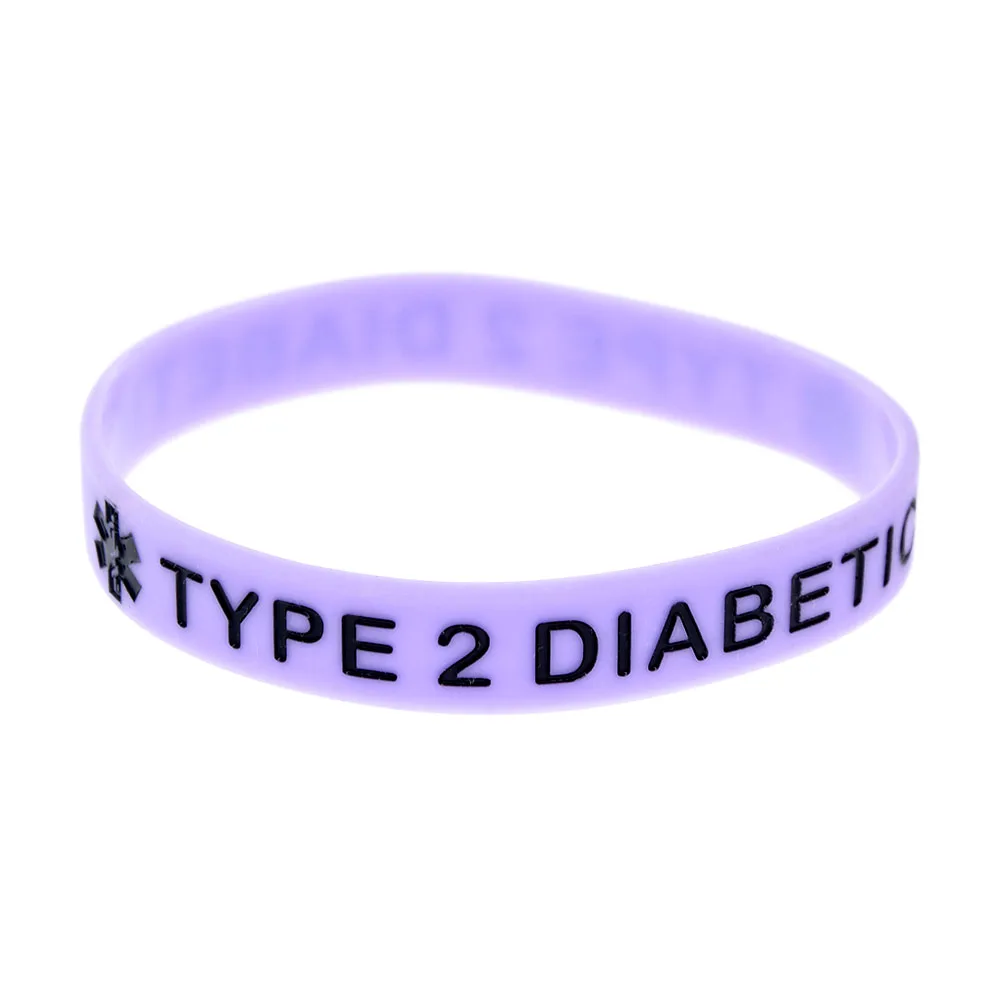 1 PC TYPE 2 DIABETIC Silicone Wristband Medical Bracelets Unisex Bangle Capital Letter For Daily Reminder