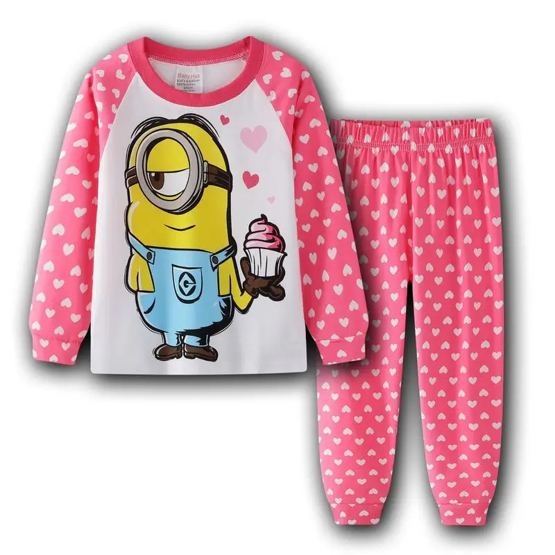 Despicableme Minion Series piżama dziecięca 2 szt. Zestaw chłopcy dziewczęta Cartoon bielizna nocna z długim rękawem bluza dziecięca odzież domowa