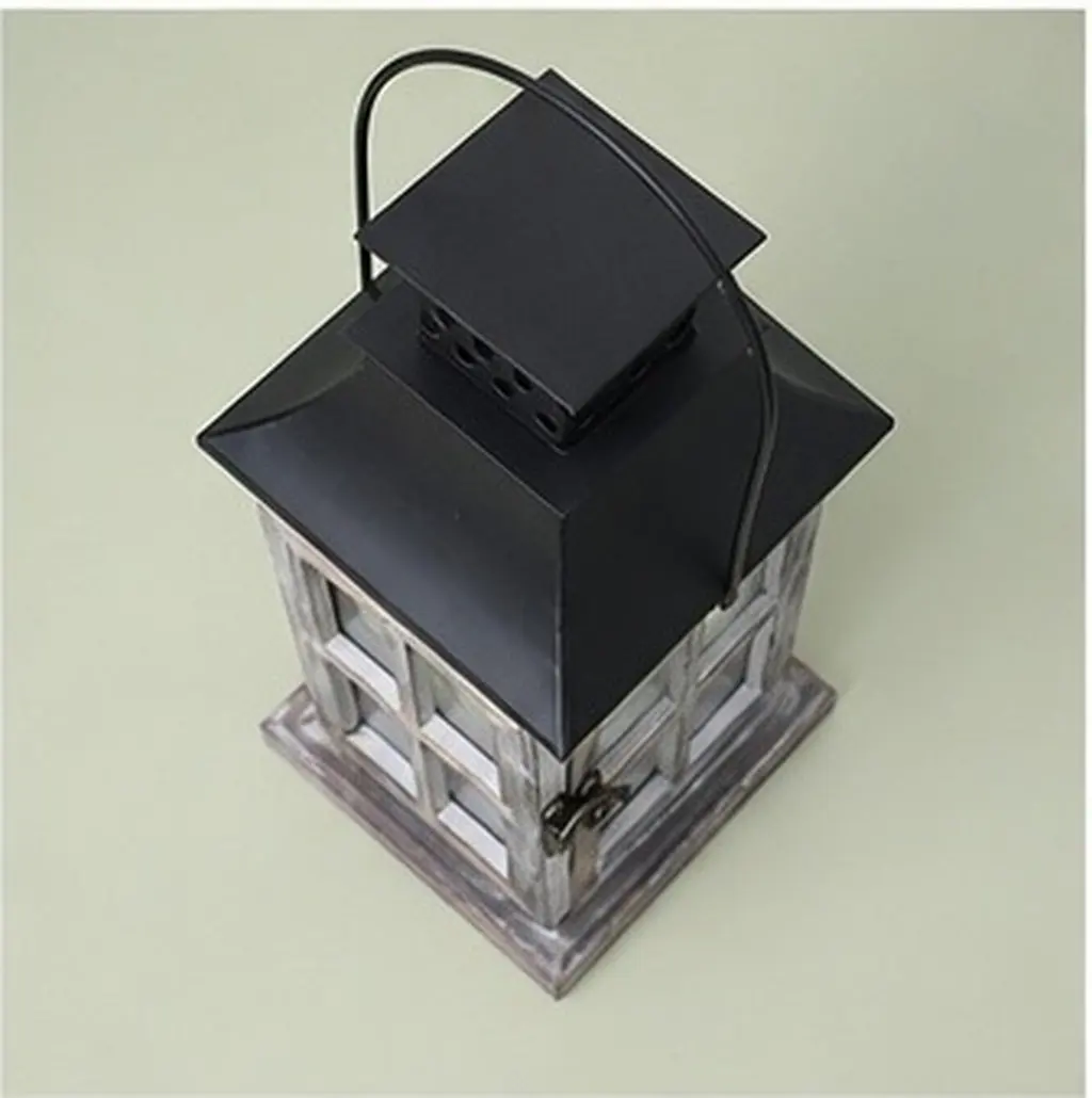 1Pcs Vintage Metal Lanterns Wall Hanging for Indoor Outdoor Decoration Candlestick Wooden Lanterns