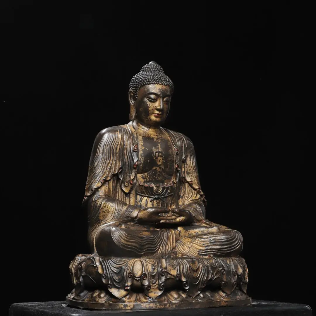 Handmade Large Pure Copper Gold Gilded Antique Shakyamuni Buddha Statue Home Altar Decoration Gift