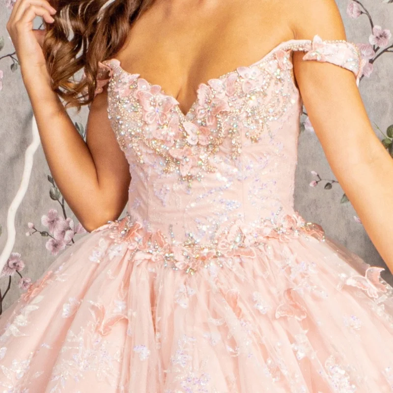 Pink Shiny Princess Quinceanera Dresses Off The Shoulder Sequin Appliqued Bow Flower Beads Tull Sweet 16 Dress Ball Gown Vestido