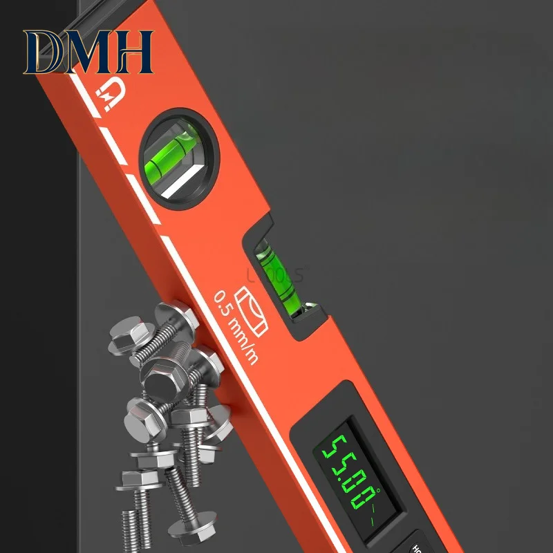 DMH-LED Display Digital Protractor 0-90° Range High Precision Angle Finder Anti Slip 40cm Length Magnetic Level Measuring Ruler
