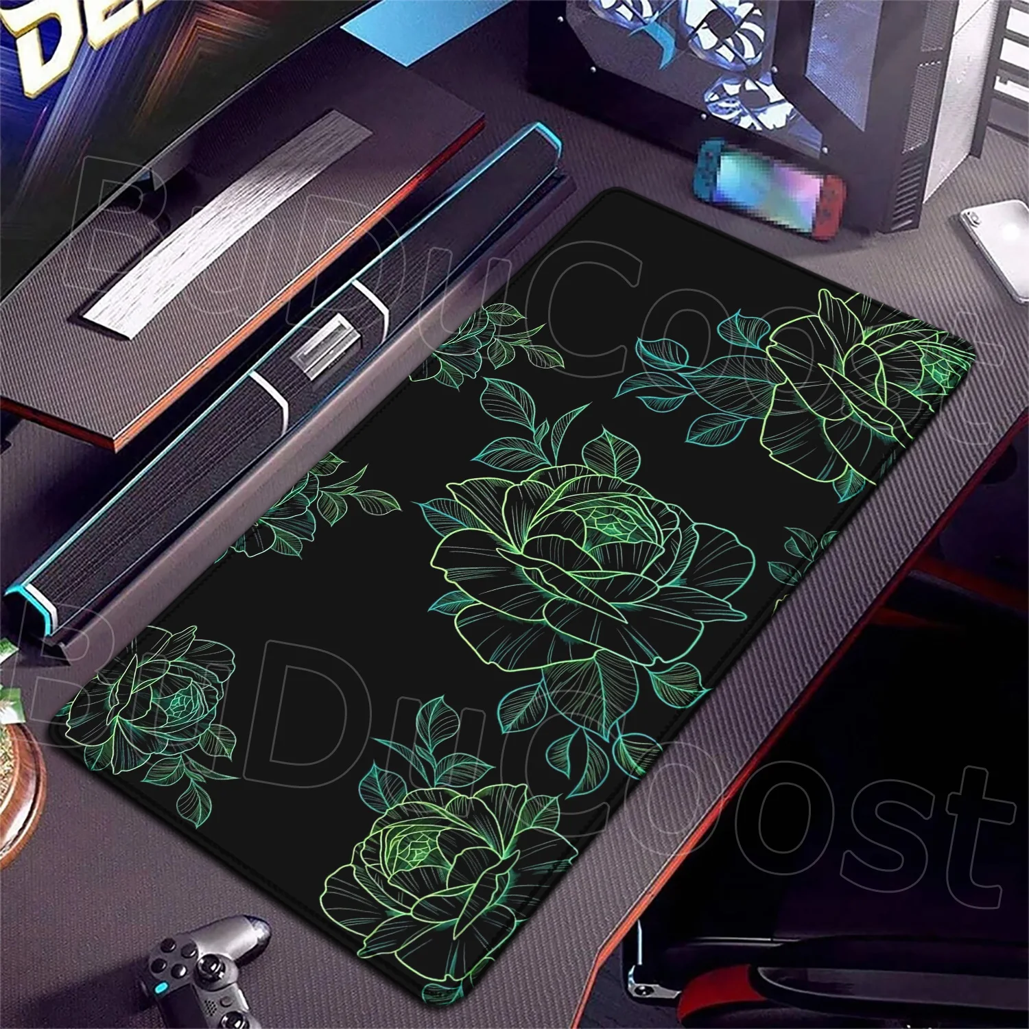 Floral Pattern Mouse Pad HD Black Vintage Flowers XXL Home Computer Large Mousepad Playmat Soft Office Non-Slip Carpet Table Mat