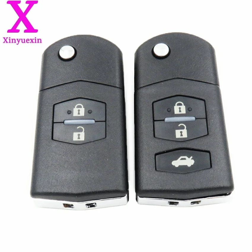 Xinyuexin Car Key Shell for Mazda 3 5 6 2 3 Buttons Remote Key Fob Folding Flip Plastic Case Uncut Blade Car Accessories